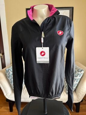 Castelli Donna Velo Jacket Windbreaker Black, Pink Trim Full-Zip